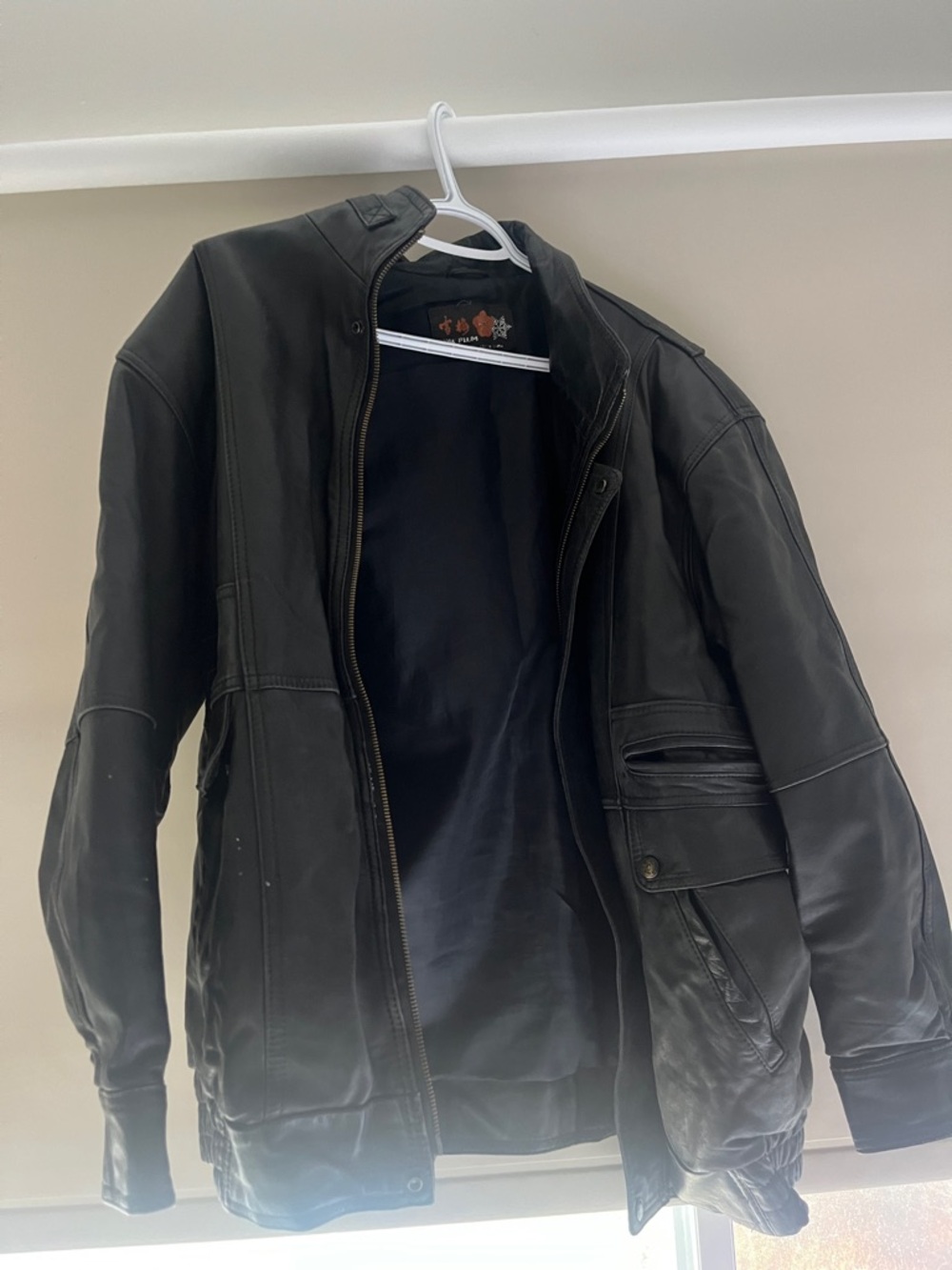 Men's Black Leather Jacket - Classic Zip Front
